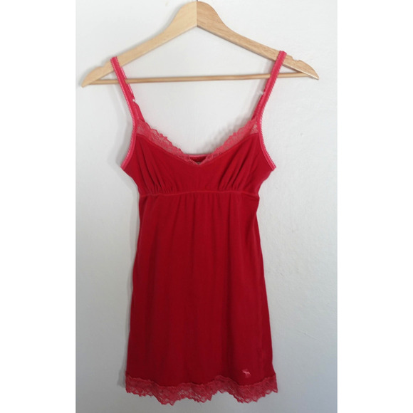 Vintage Y2K Abercrombie & Fitch Tank Top Medium Pink Lace Babydoll Cami 2000s - Picture 1 of 9